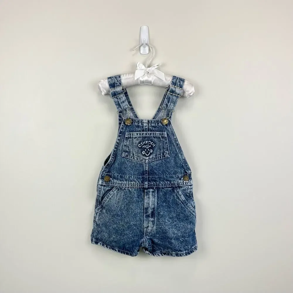 Vintage OshKosh B'gosh Acid Wash Denim Smiley Shortalls 4T USA